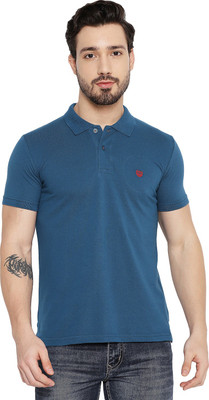 DUKE Solid Men Polo Neck Blue T-Shirt