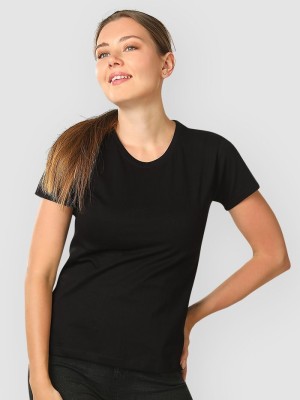 NITYANAND CREATIONS Solid Women Round Neck Black T-Shirt