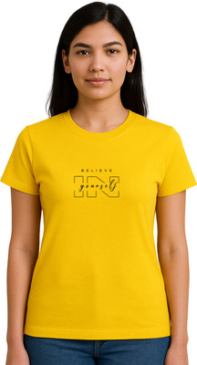 Buddy Collection Typography Women Round Neck Yellow T-Shirt