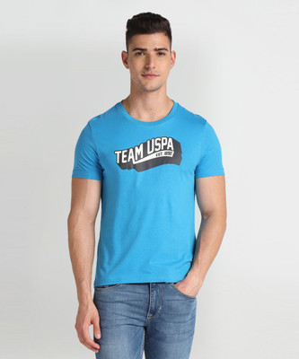 U.S. POLO ASSN. Typography Men Round Neck Blue T-Shirt