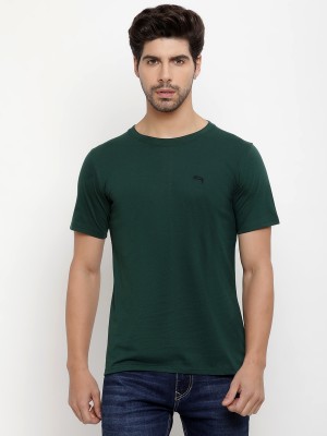 JUMP USA Solid Men Round Neck Dark Green T-Shirt