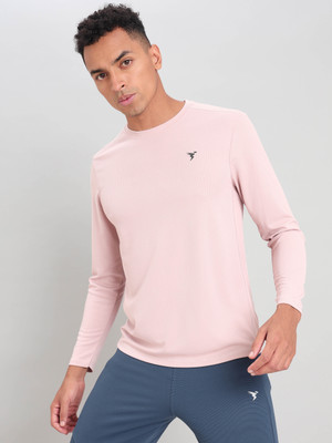 TECHNOSPORT Solid Men Crew Neck Pink T-Shirt