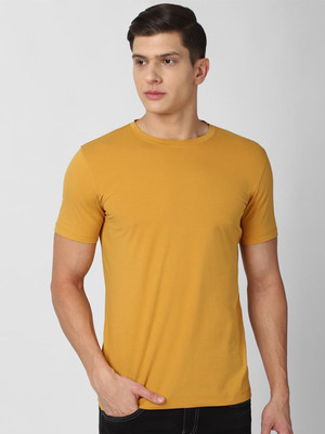 RULEDBYSUN Solid Men Round Neck Yellow T-Shirt