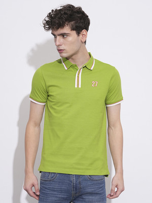BEING HUMAN Printed Men Polo Neck Green T-Shirt