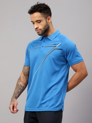 VECTOR X Printed Men Polo Neck Light Blue T-Shirt