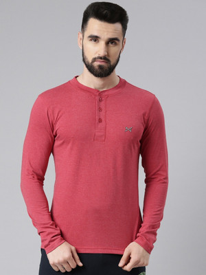 Force NXT Solid Men Henley Neck Red T-Shirt