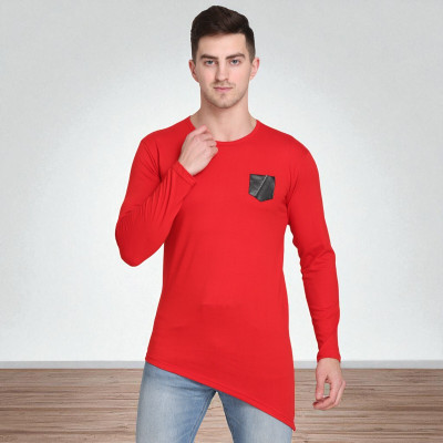 FARICON Solid Men Round Neck Red T-Shirt