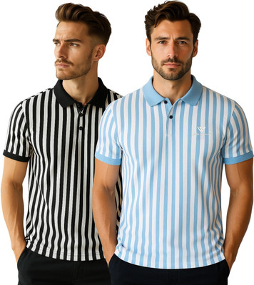 WILD ELEPHANT Striped Men Polo Neck Multicolor T-Shirt