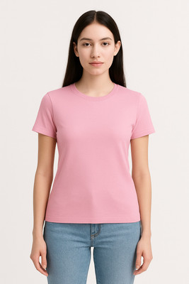 Inner Element Solid Women Round Neck Purple T-Shirt