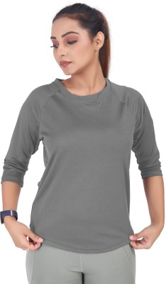 MYo2 Solid Women Round Neck Grey T-Shirt