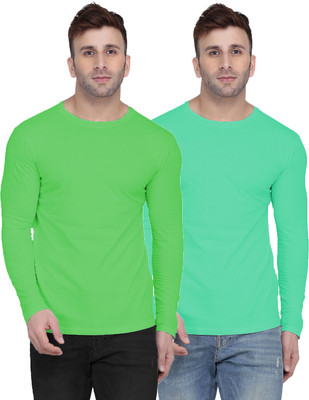 Kroptee Solid Men Round Neck Green, Light Green T-Shirt