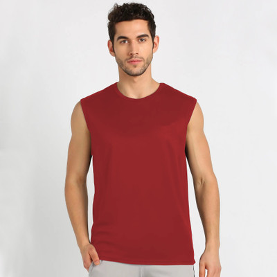 HouseOfCommon Solid Men Round Neck Maroon T-Shirt