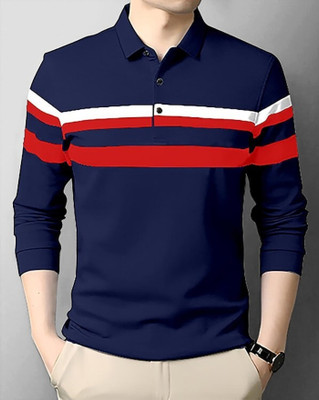 Autna Solid Men Polo Neck Navy Blue T-Shirt