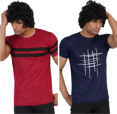 Jaqque Printed Men Round Neck Maroon, Dark Blue T-Shirt