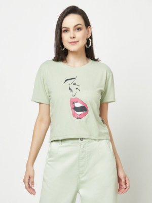 CRIMSOUNE CLUB Graphic Print Women Round Neck Green T-Shirt