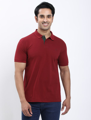 INDIAN TERRAIN Solid Men Polo Neck Maroon T-Shirt