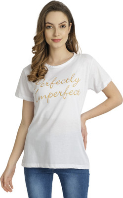 Moda Rapido Printed Women Round Neck White T-Shirt