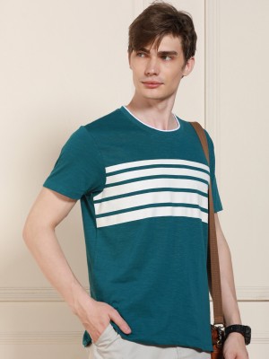 Dennis Lingo Striped Men Round Neck Light Blue T-Shirt