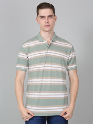 CANTABIL Striped Men Polo Neck Green T-Shirt