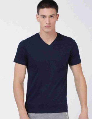 Nilan Tees Wear Solid Men V Neck Dark Blue T-Shirt