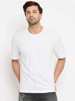 Ruggstar Solid Men Round Neck White T-Shirt
