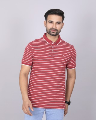 Forensic Striped Men Polo Neck Red, White T-Shirt