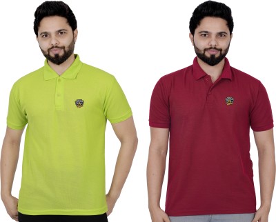 La Milano Printed Men Polo Neck Maroon, Green T-Shirt