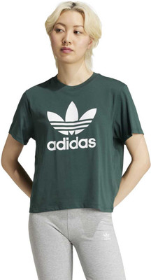 ADIDAS Typography Women Crew Neck Green T-Shirt
