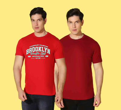 WOOSRTO Typography, Solid Men Round Neck Red, Maroon T-Shirt