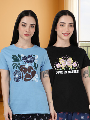 Kryptic Typography Women Round Neck Multicolor T-Shirt