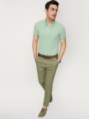 MAX Printed Men Polo Neck Green T-Shirt