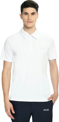 playR Solid Men Polo Neck White T-Shirt