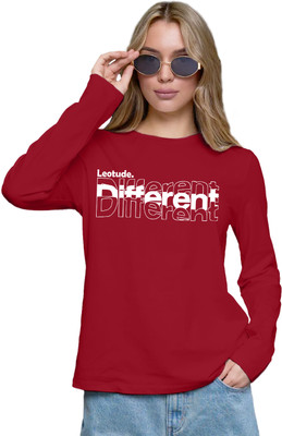 Leotude Printed Women Round Neck Maroon T-Shirt