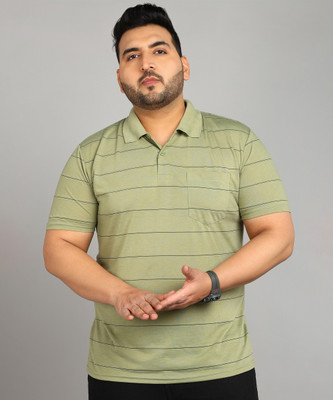 METRONAUT PLUS Striped Men Polo Neck Green T-Shirt