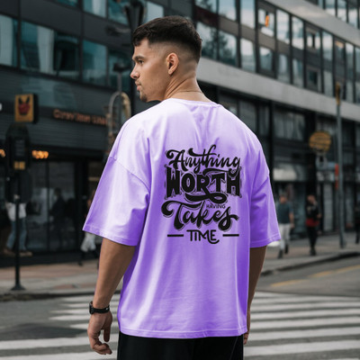 Sahuone Graphic Print Men Round Neck Purple T-Shirt