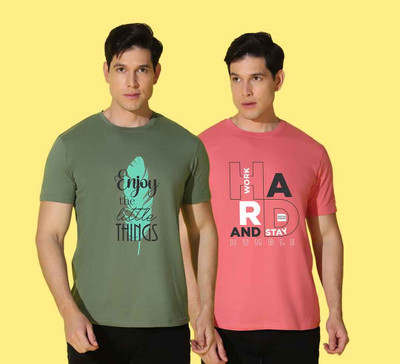 WOOSTRO Printed Men Round Neck Multicolor T-Shirt