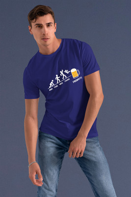 Yes Fashion Printed Men Round Neck Navy Blue T-Shirt