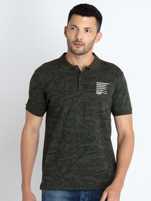 Status Quo Printed Men Polo Neck Green T-Shirt