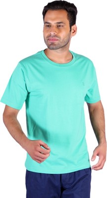 Humbert Solid Men Round Neck Light Green T-Shirt