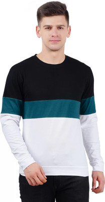 Adorbs Colorblock, Striped Men Round Neck Black, Dark Blue, White T-Shirt