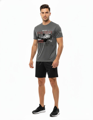 Vayuvastra Printed Men Round Neck Grey T-Shirt