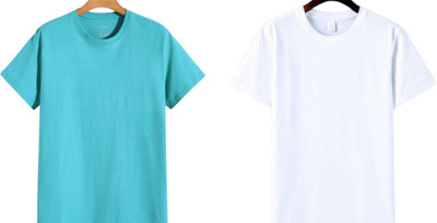 TTFE Solid, Self Design Men Round Neck Light Blue, White T-Shirt