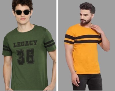 AR 9 Printed Men Round Neck Yellow, Dark Green T-Shirt