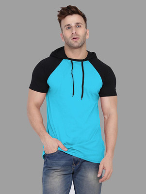 BEYOU FASHION Colorblock Men Hooded Neck Light Blue T-Shirt