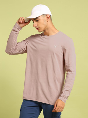 TECHNOSPORT Solid Men Crew Neck Pink T-Shirt
