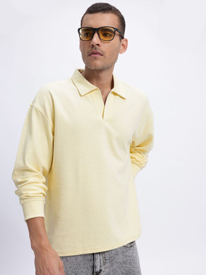Glitchez Self Design Men Polo Neck White T-Shirt