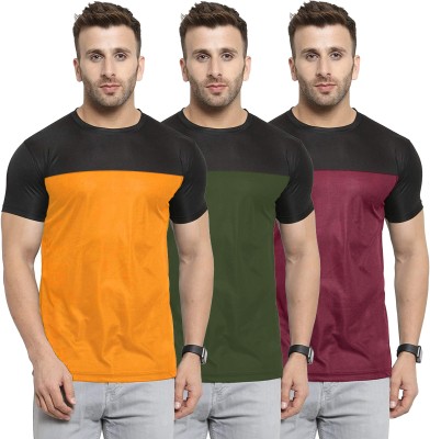 UDI n ADI Colorblock Men Round Neck Dark Green, Maroon, Yellow T-Shirt