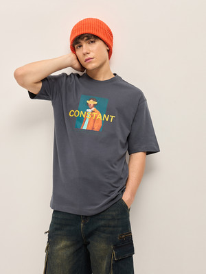 THE BEAR HOUSE Printed Men Round Neck Grey T-Shirt