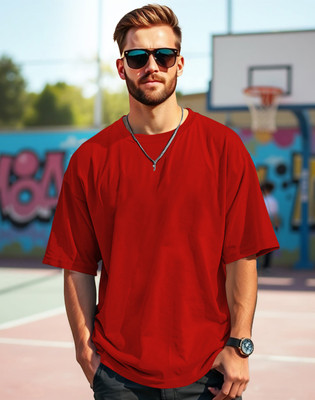 Zoomen Solid Men Round Neck Red T-Shirt