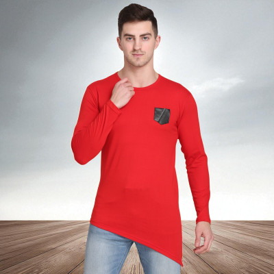Faricon Trend Solid Men Round Neck Red T-Shirt